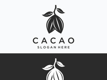 Chocolate cocoa pod plant logotype design, cocoa bean, exotic organic plant isolated background.