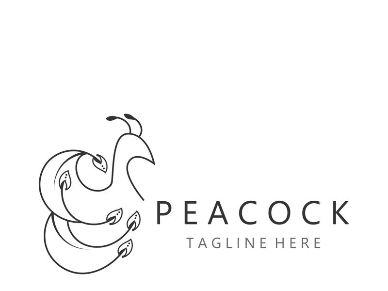 Peacock logo line art elegant concept icon design template flat vector illustration