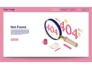 Not found standard code isometric webpage template preview picture