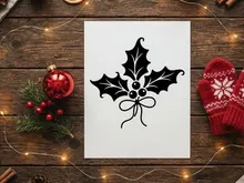 Black and white holly berry icon with ribbon bow for Christmas holiday design elements