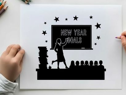 Silhouette of woman presenting new year goals to an audience