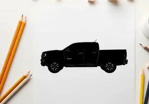 Silhouette of a pickup truck against a white background
