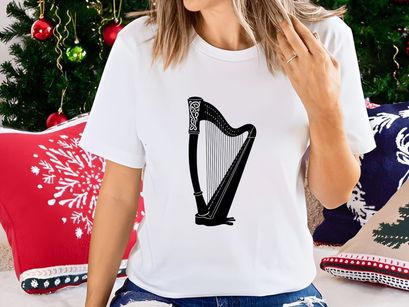 Celtic harp musical instrument isolated black white elegant design