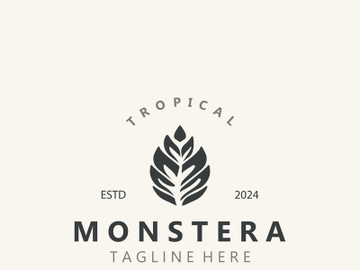 Monstera deliciosa leaf nature logo design, flat plant icon design illustration template preview picture