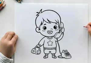 cute boy talking on retro phone vector illustration