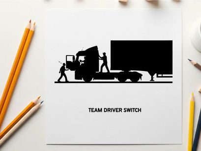 Silhouette of team driver switch with truck and trailer