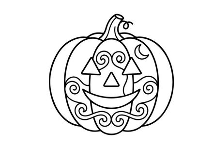 Hand-drawn Halloween pumpkin jack-o-lantern illustration. Spooky autumn festival doodle with tribal swirls and mystical symbols.