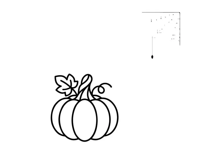 Hand-drawn pumpkin illustration with autumn leaves. Whimsical sketch of harvest gourd and floral decoration for seasonal designs.