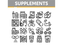 Supplements Collection Elements Icons Set Vector