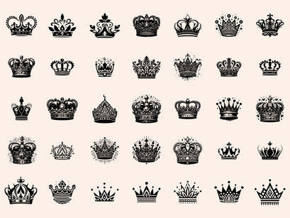 Royal Crown Silhouette, Retro King Crown Icons.
