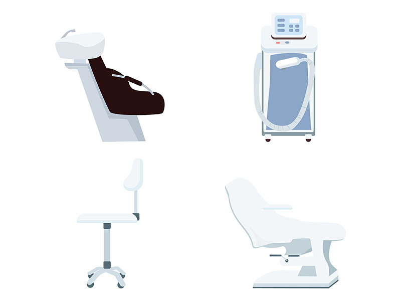 Beauty salon equipment flat color vector objects set