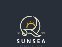 Sun sea Logo design creative premium sun beach logo icon vector template