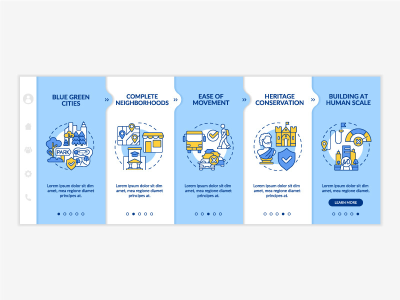 Urban design principles blue and white onboarding template
