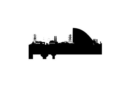 Silhouette of sydney opera house and city skyline at sunset