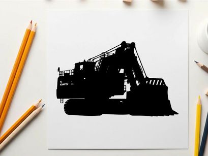 Silhouette of a large excavator or bulldozer machine