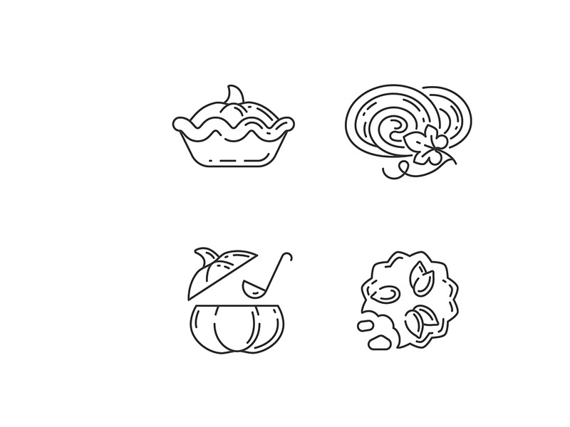 Autumn dishes recipes linear icons set