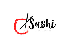 Sushi Logo, Japanese Food Sushi Seafood Vector