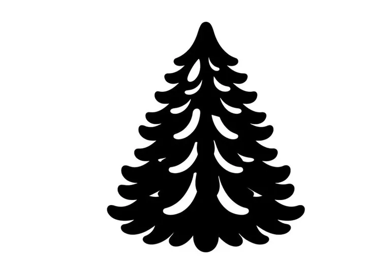 Minimalist black paper Christmas tree ornament isolated on a clean white background