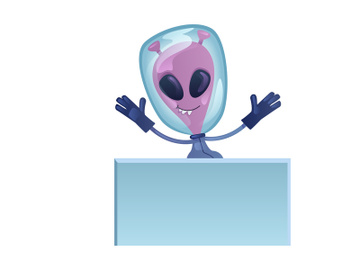 Martian with blank banner flat cartoon vector illustration preview picture