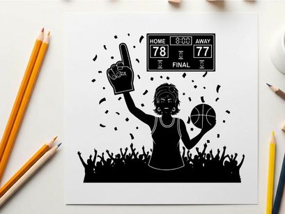 Silhouette of a basketball fan celebrating a home team victory silhouette