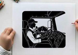 Silhouette of a man driving a truck while on the phone