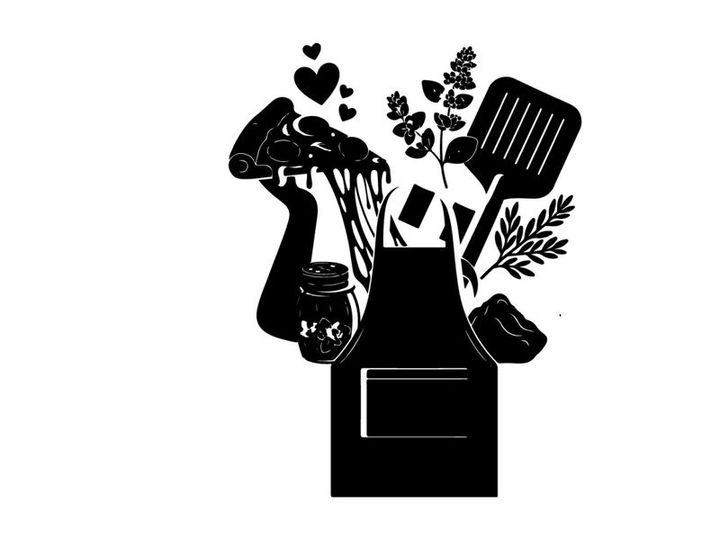 Silhouette of italian kitchen utensils and wine bottle