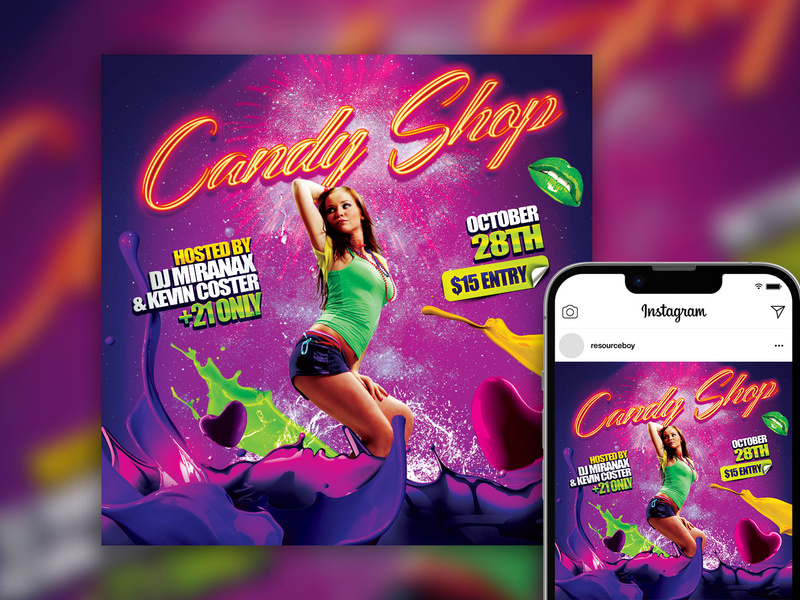 Free Colorful Splash Girls and Drinks Party Instagram Post Template