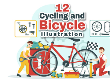 12 Cycling and Bicycle Tool Set Illustration preview picture