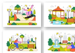 10 City Park Vector Illustration