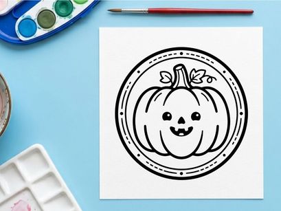 Hand-drawn Halloween jack-o-lantern sticker with smiling face. Cute cartoon pumpkin illustration for festive decorations and digital designs.