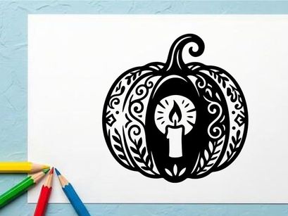 Halloween Pumpkin with Candle and Decorative Carving Design