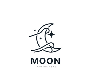 Moon elegant crescent and star logo design line in simple style outline background preview picture