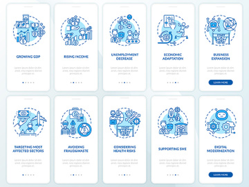 Economic recovery onboarding mobile app page screen with concepts set preview picture