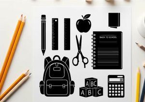 School supplies silhouette illustration for education and learning