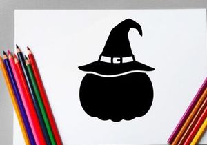 Sombrero de Bruja de Halloween con Silueta de Calabaza para Decoración Otoñal