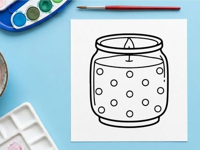 Vela de bolinhas em um pote de vidro. Ilustração desenhada à mão de uma vela perfumada.