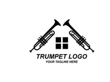 Trumpet logo design, generate melody, musical instrument vector sketch illustration