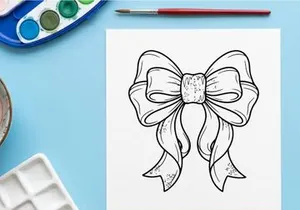 Hand drawn Christmas bow illustration, festive ribbon knot for holiday gift decoration