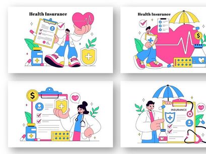 10 Health Insurance Vector Illustration