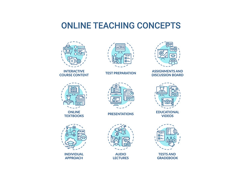 Online teaching concept icons set