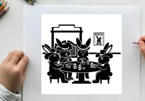 Silhouette of four rabbits playing poker in a smoke filled room silhouette