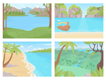 Natural paradise for warm winter getaway color illustration set preview picture