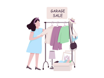 Woman buying at garage sale flat color vector faceless character preview picture
