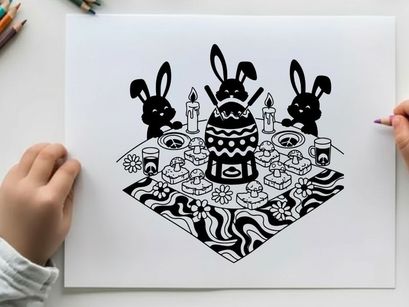 Easter celebration with bunny silhouette and decorated egg