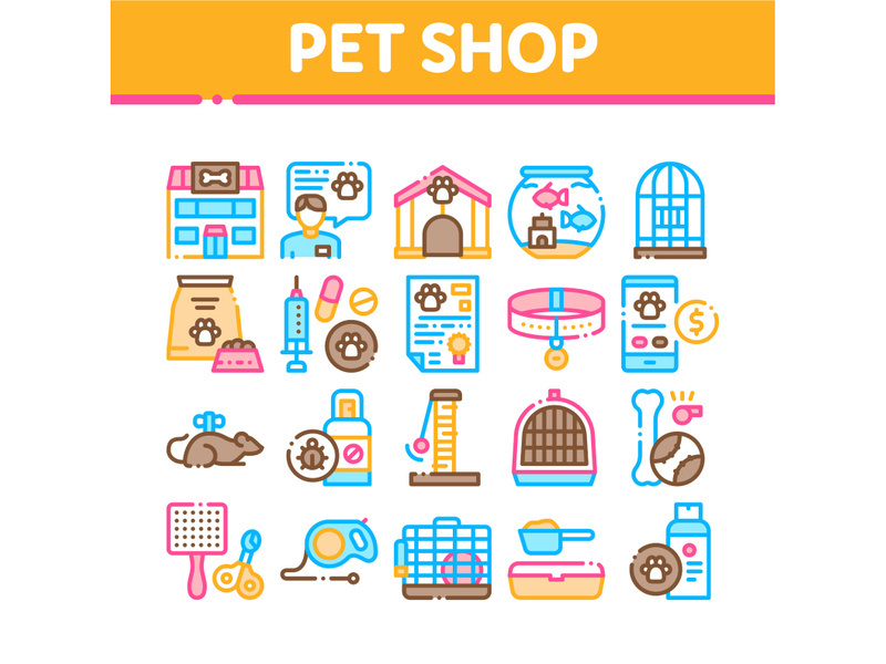 Pet Shop Collection Elements Icons Set Vector