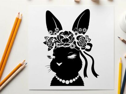 Silhouette of a rabbit wearing a floral crown silhouette