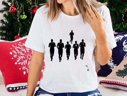 Silhouette of soccer players in motion running with a ball