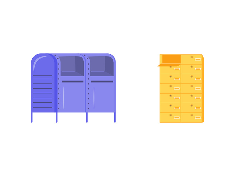 Apartment mailboxes flat color vector object set