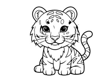 Cute tiger cub sitting cartoon vector illustration flat design preview picture