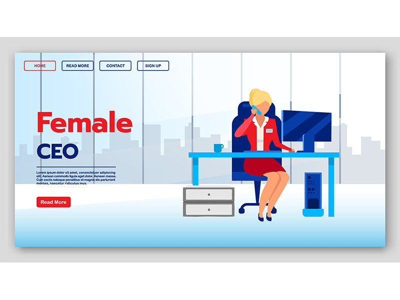 Female CEO landing page vector template